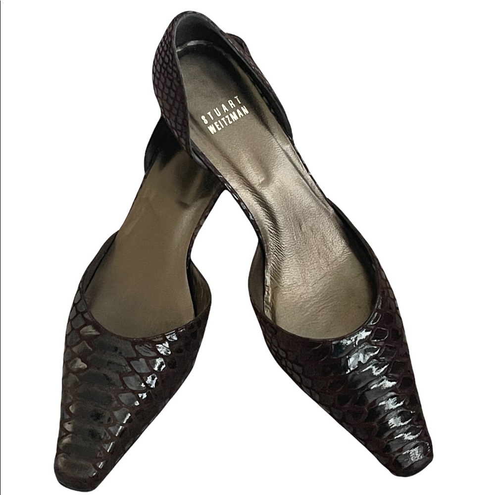 Stuart Weitzman Walnut Brown Croc Embossed Pointed Toe Low Pump Women’s Size 7.5